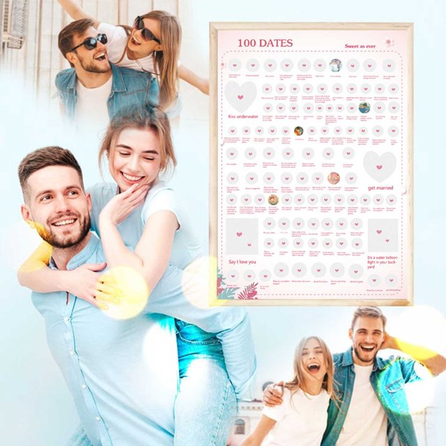 Couples Pink 100 Dates Ideas Scratch Off Poster Scratching Off