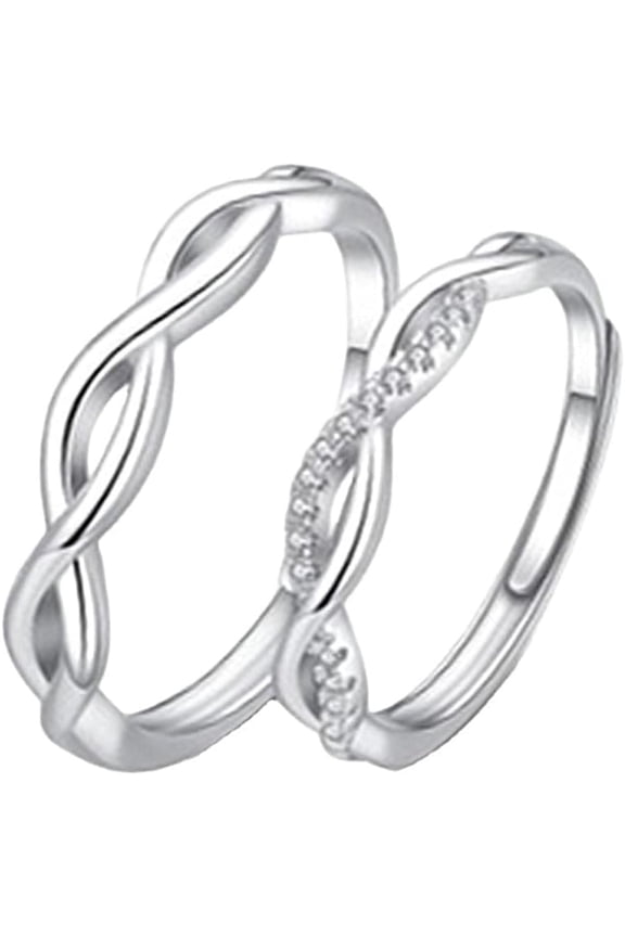 His Hers Couples Ring Set S925 Silver Adjustable Anniversary Promise Wedding Twist Ring Engagement Finger Bands Endless Love Matching Gifts for Women Men