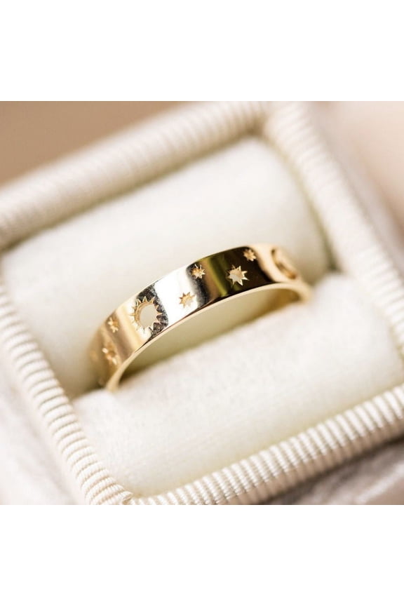 Couples Rings Set For Women And Men Alloy Star Moon Rings Electroplated Metal Matching Jewelry Gift Stainless Steel