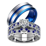 Couples Rings Sterling Silver Blue Diamond Wedding Engagement Ring Bridal Sets Men's Titanium Wedding Band