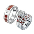 thumbnail image 1 of Couples Rings Wedding Ring Sets 10kt White Gold Plated Red Ruby Cz Titanium band 3pc, 1 of 6
