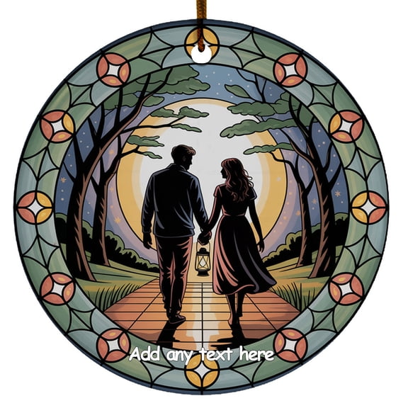 Couples & Romance Lantern Night Walk Ceramic Ornament Customizable Ornament for Family Members, Christmas Tree Keepsake Christmas 2025