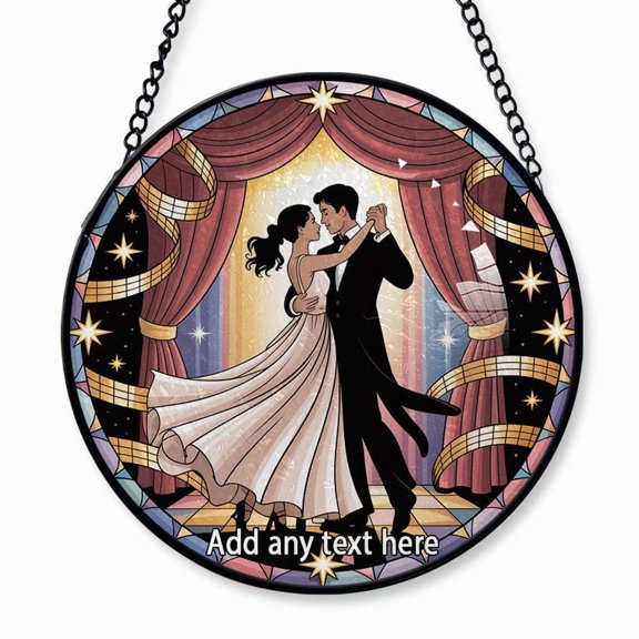 Couples & Romance Slow Dance Stained Glass Suncatcher Window Hanging Custom Text Window Hanging Gift for Families, Parents, Children, Christmas 2025 Keepsake