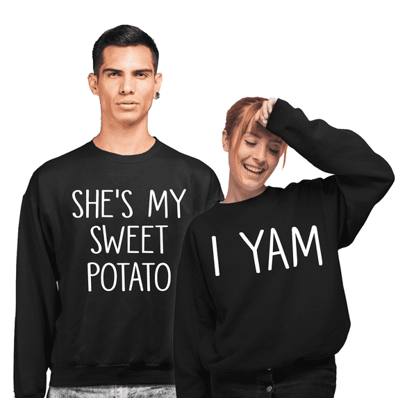 Couples Shirt She's My Sweet Potato I Yam Thanksgiving Sweatshirt Couples Crewneck, M, Black, Sweet Potato