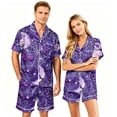 thumbnail image 1 of Couples Spooky Halloween Matching Pajamas Set Short Sleeve Button Up Top and Shorts Sleepwear Festive Holiday PJs for Adults, 1 of 5