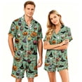 thumbnail image 1 of Couples Spooky Halloween Matching Pajamas Set Short Sleeve Button Up Top and Shorts Sleepwear Festive Holiday PJs for Adults, 1 of 5