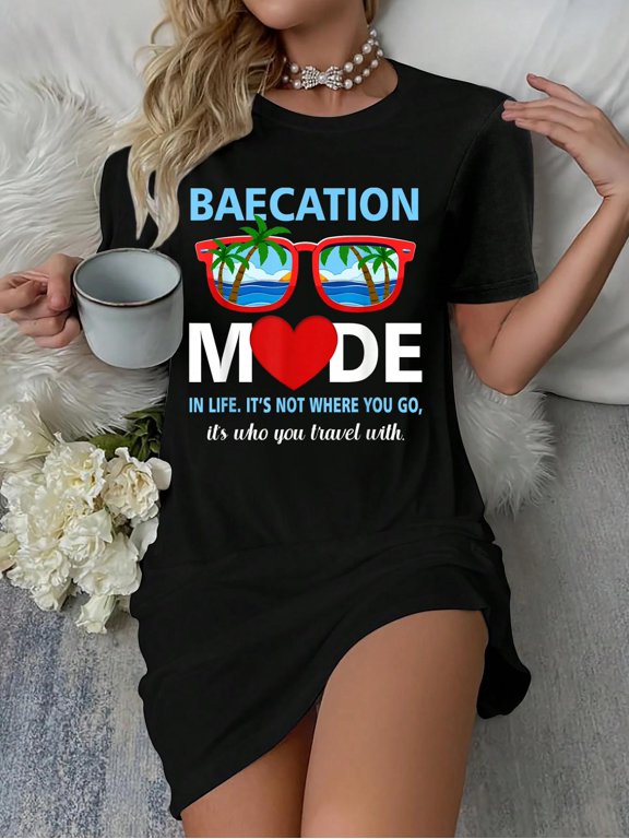 Couples Trip Matching Summer Vacation Baecation Mode-Vibes T-Shirt Dress Summer Vacation Dress Casual Resort Wear