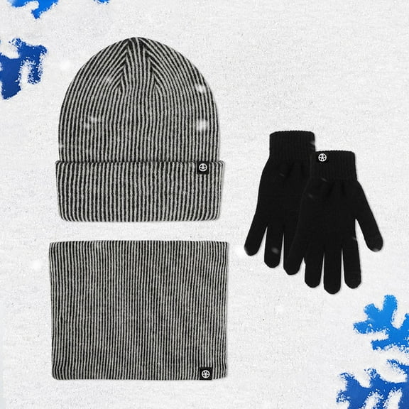 Couples Winter Outdoor Warm Winter Proof Hat Scarf Gloves Three Piece Knitted Pile Set for Cozy Comfort