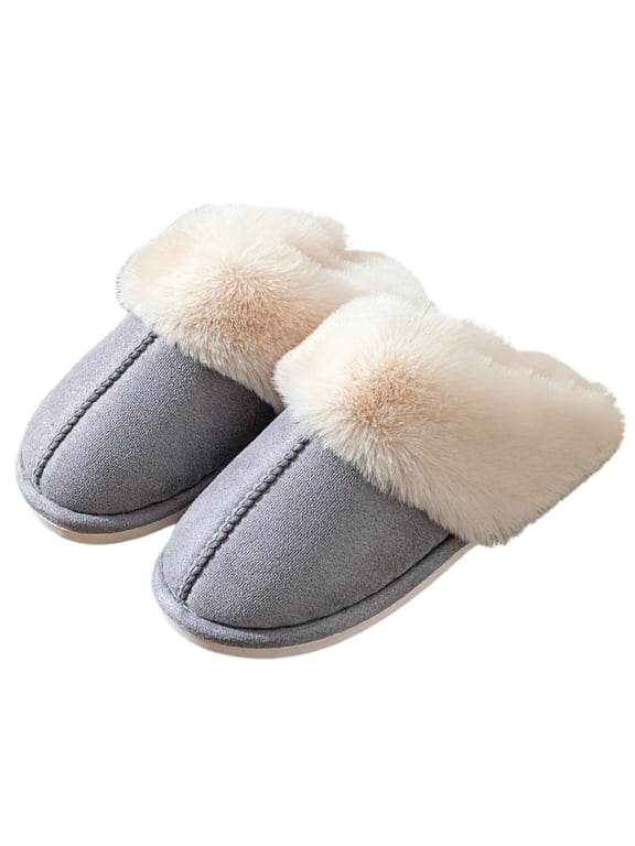Couples Women Men Slip Faux Suedes Indoor House Slippers Plush Lined Memory Foam Footwear Shoe For Home Use