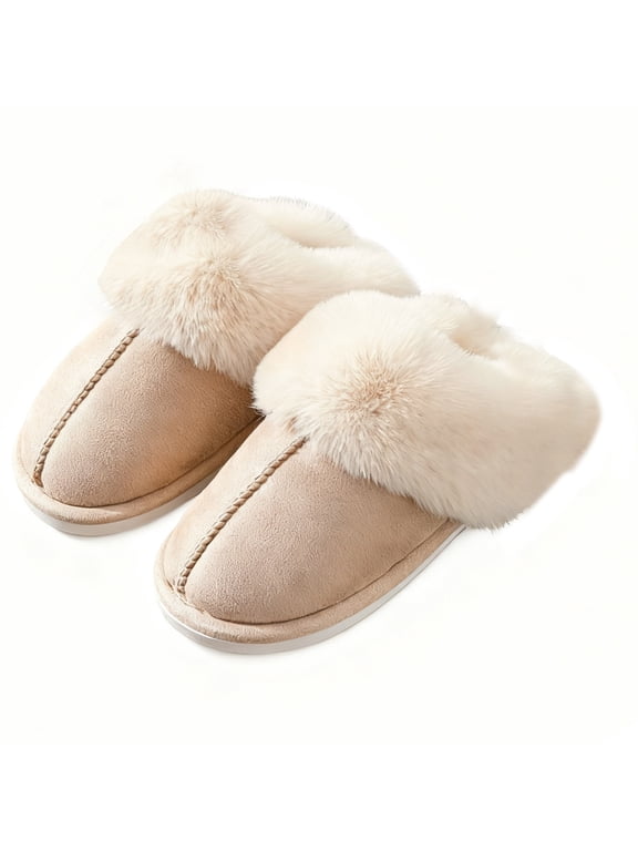 Couples Women Men Slip Faux Suedes Indoor House Slippers Plush Lined Memory Foam Footwear Shoe For Home Use