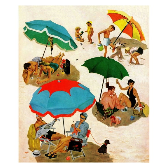 "Couples at the Beach" Painting Print on Canvas