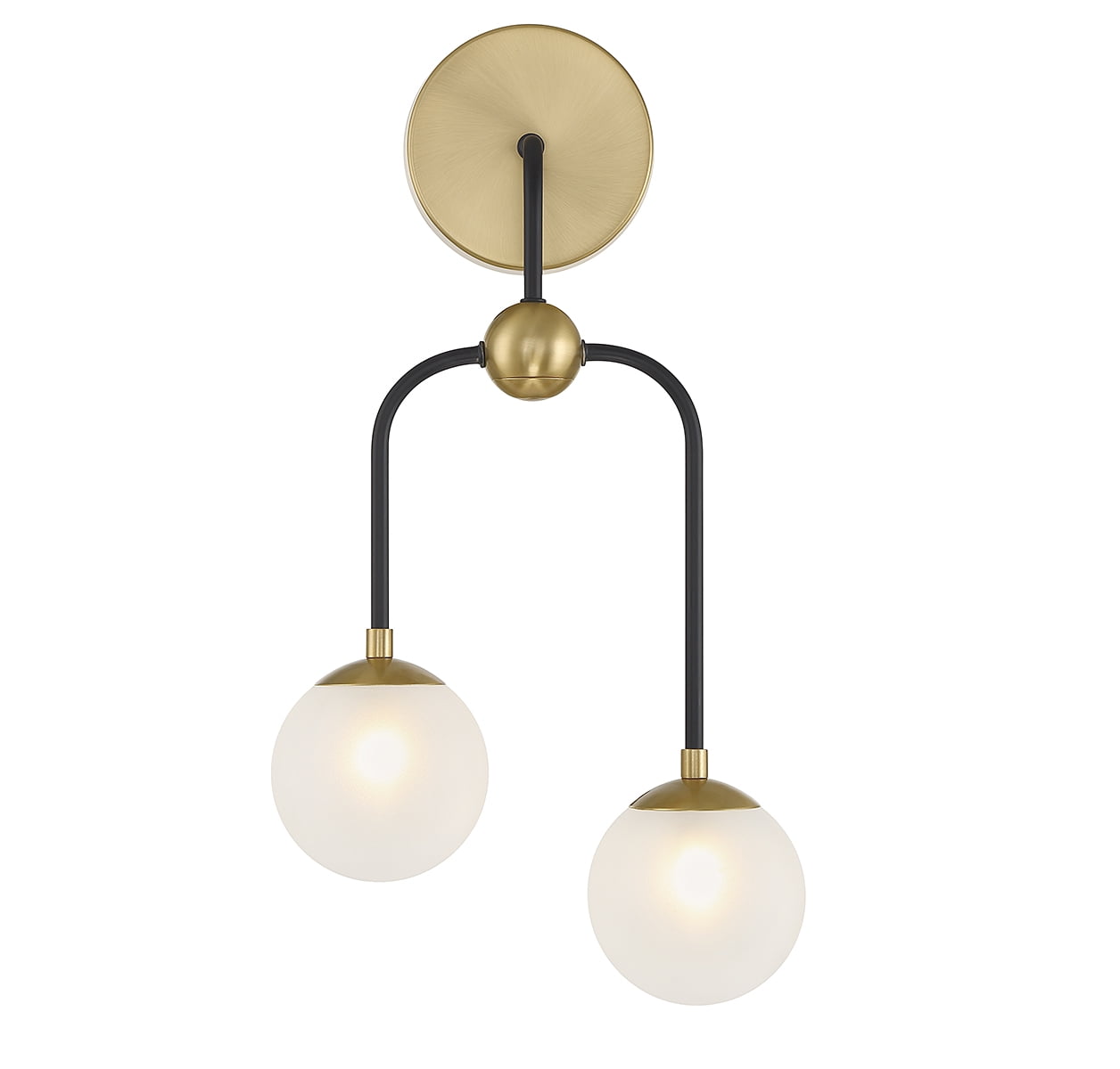 Matte Black and Warm Brass 2-Light Glass Sconce
