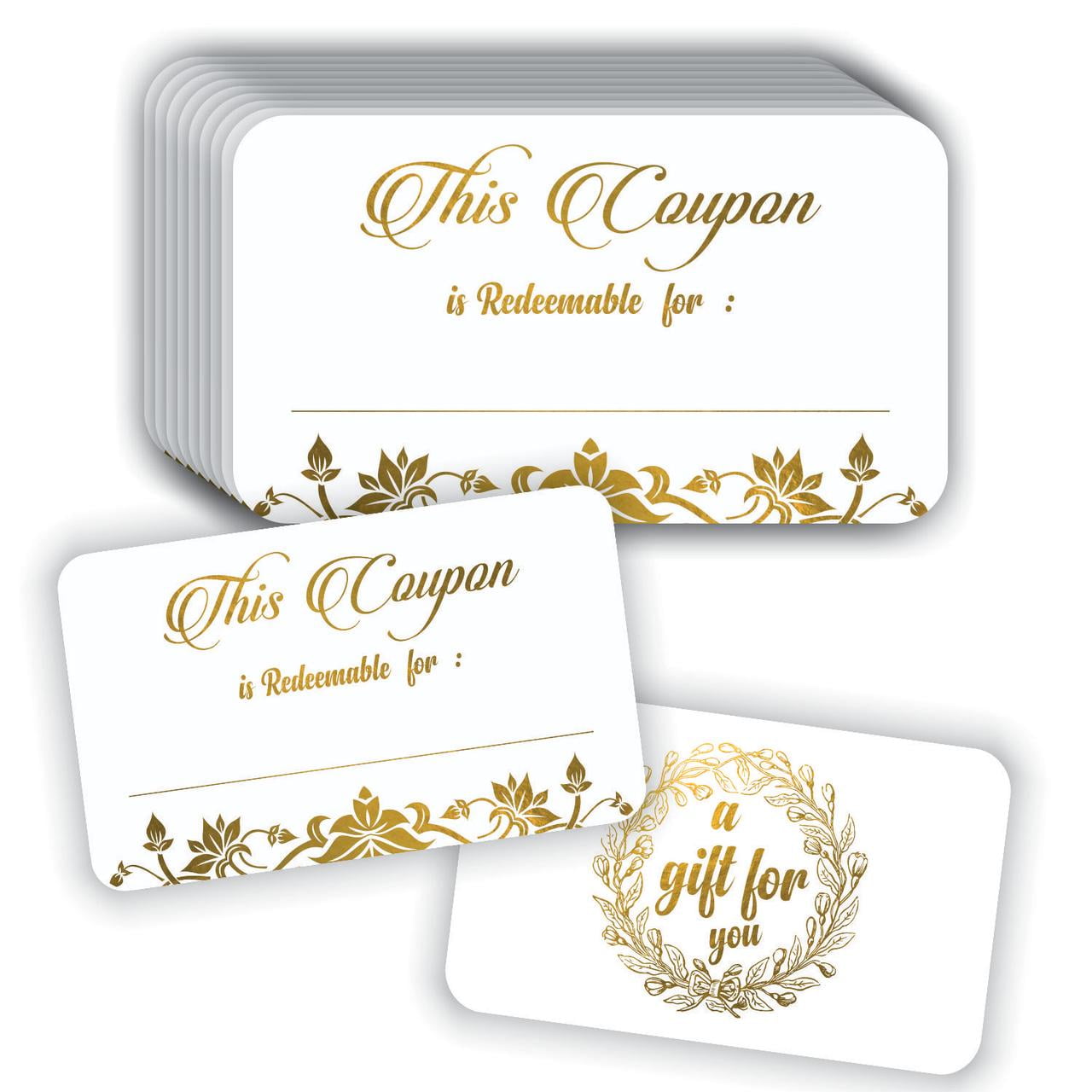 Coupon Cards - (Pack of 50) Gold Foil Stamping 3.5x2 Blank Gift  Certificates Redeem Vouchers 