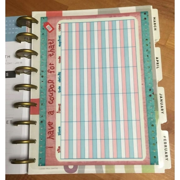 Coupon/Wish List Two-Sided Dashboard For Use With Happy Planner