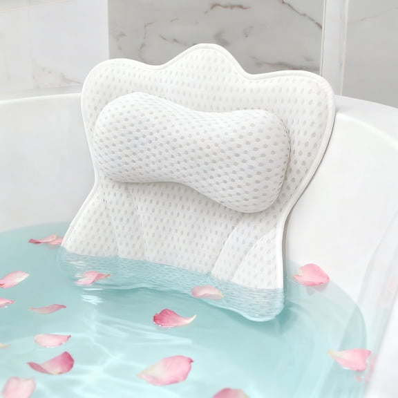 Couradic Bath Pillow Ergonomic Luxury Bathtub Pillow with Head,Neck, Shoulder and Back Support, 4D Bath Pillows for tub with 6 Powerful Suction Cups, Fits All Bathtub