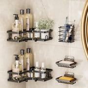 Couradric 5-Piece Corner Shower Caddy Set -Includes Corner Shelf, Soap Holder, Toothbrush Holder, Strong Load-Bearing Without Drilling