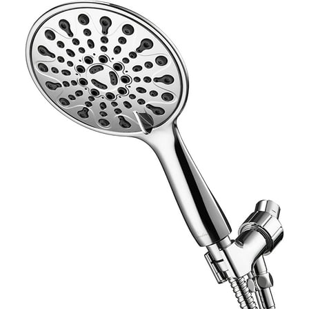 Couradric Handheld Shower Head, 6" Chrome Face 6 Spray Setting Shower Head with High Pressure, Brass Swivel Ball Mount and Extra Long Flexible Stainless Steel Hose