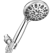 Couradric Handheld Shower Head, 6 Spray Setting High Pressure Shower Head with Brass Swivel Ball Bracket and Extra Long Stainless Steel Hose, Chrome, 5"
