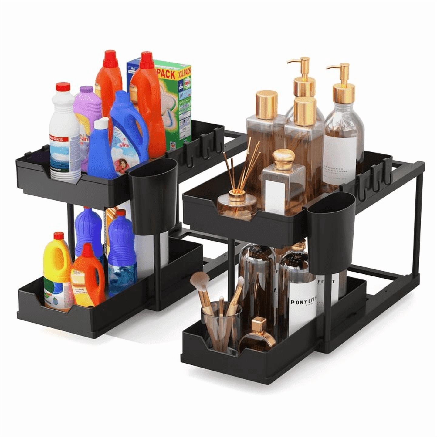 Couradric Under Sink Organizer ,2-Pack ,2-Tier Slide-Out,Rust-Resistant Steel Bathroom & Kitchen Cabinet Organizer, Space Saving Storage Solution