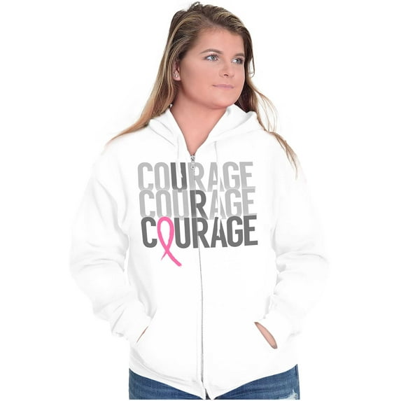 Courage Breast Cancer Awareness Zip Hoodie Sweatshirt Women Brisco Brands L