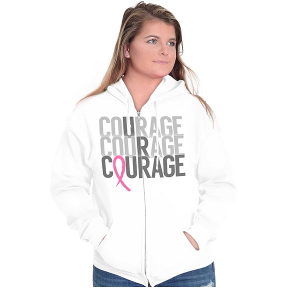 Courage Breast Cancer Awareness Zip Hoodie Sweatshirt Women Brisco Brands M