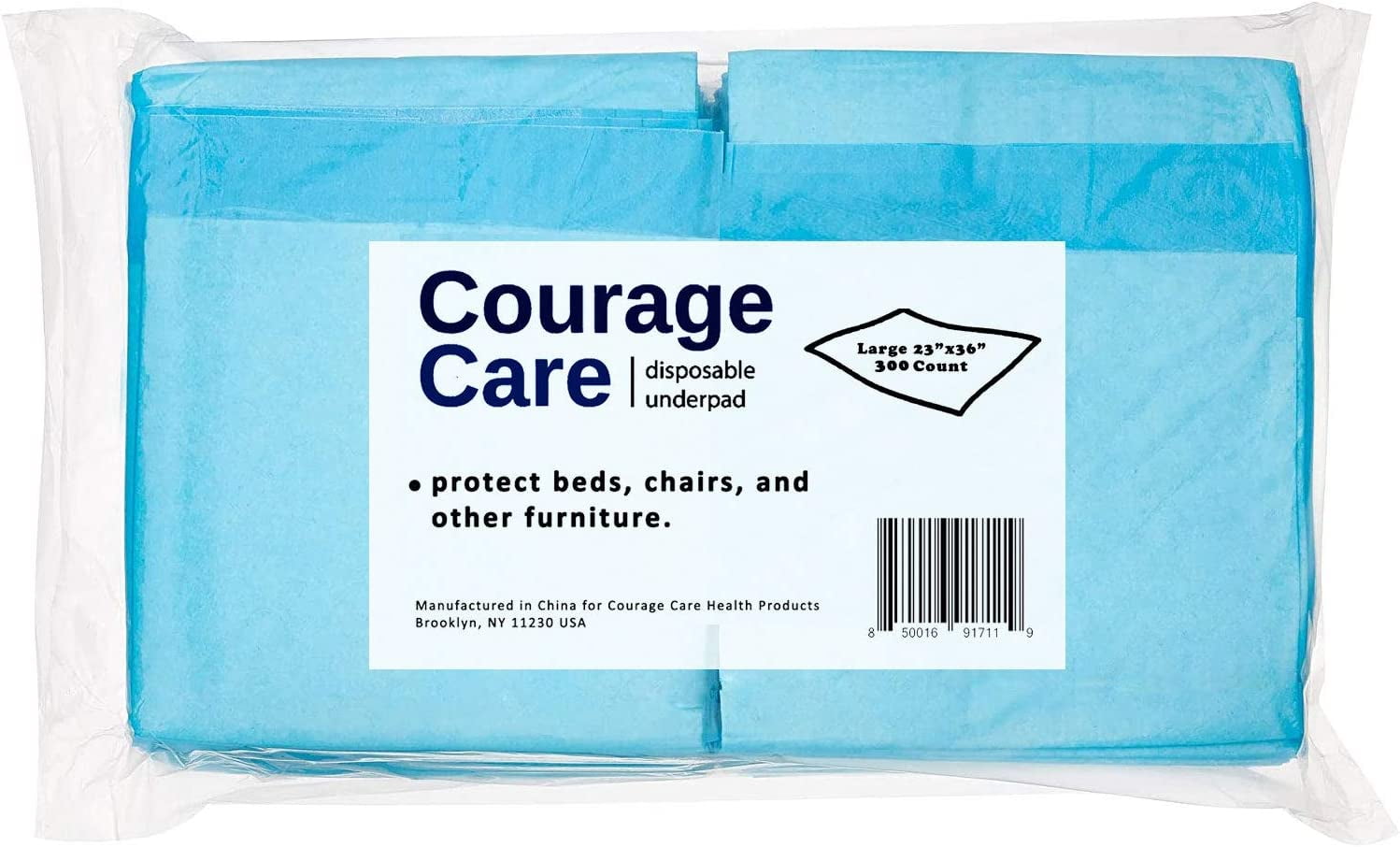 Courage Care XXL Absorbent Bed Pads, Human Grade with Leak-Proof Quick-Dry Design, 23 in x 36 in, Blue, 450 Count