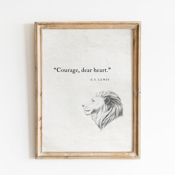 Courage Dear Heart CS Lewis Book Page Literary Art Motivational Life Quote, Unframed Paper Poster 8x10in