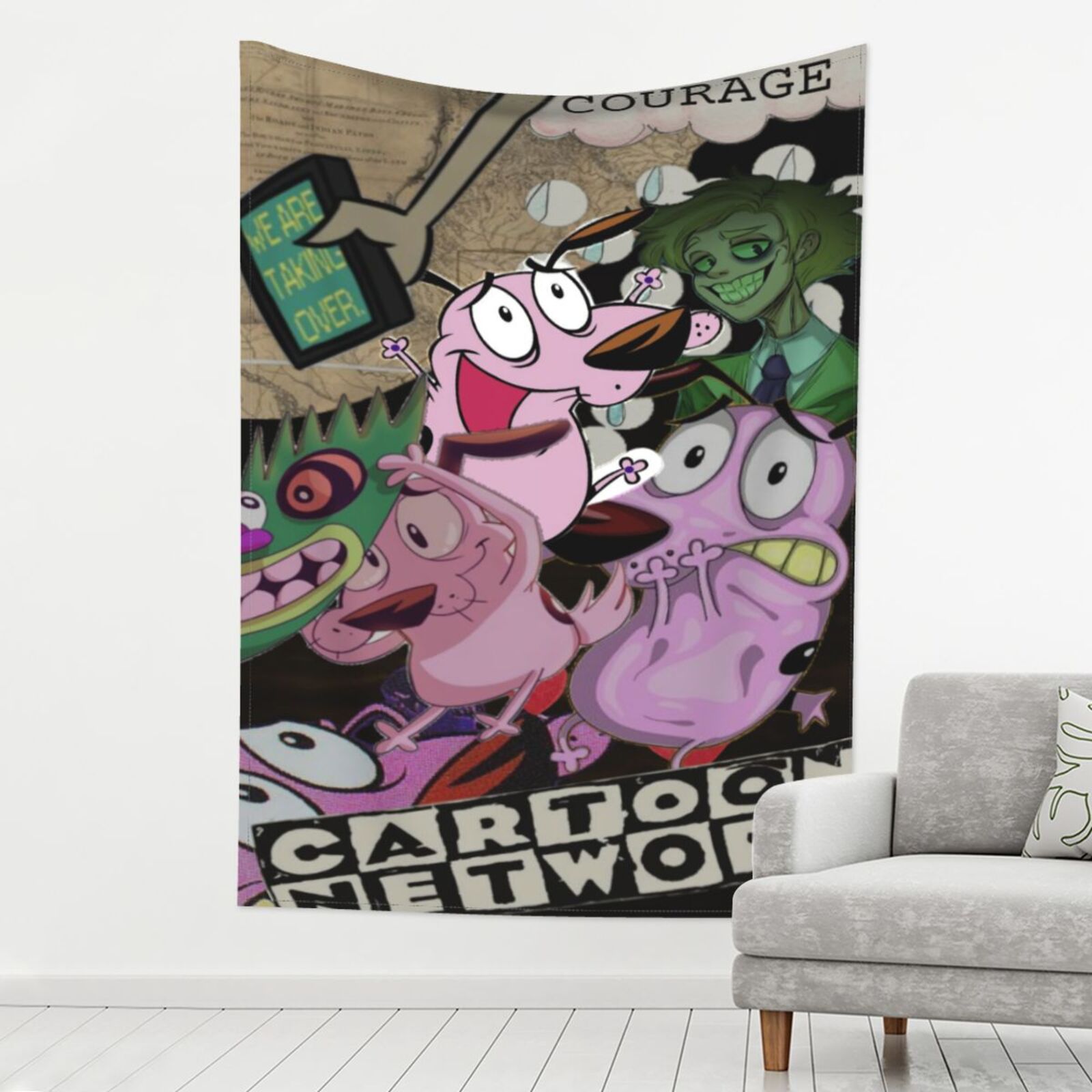 Courage Dog Tapestry Wall Hanging Print Fabric Tapestries Aesthetic