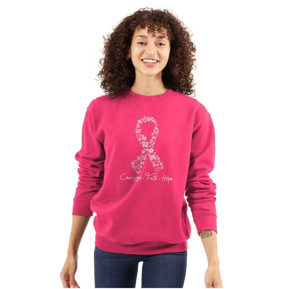 Courage Faith Hope Breast Cancer Women Crewneck Sweatshirt Brisco Brands S