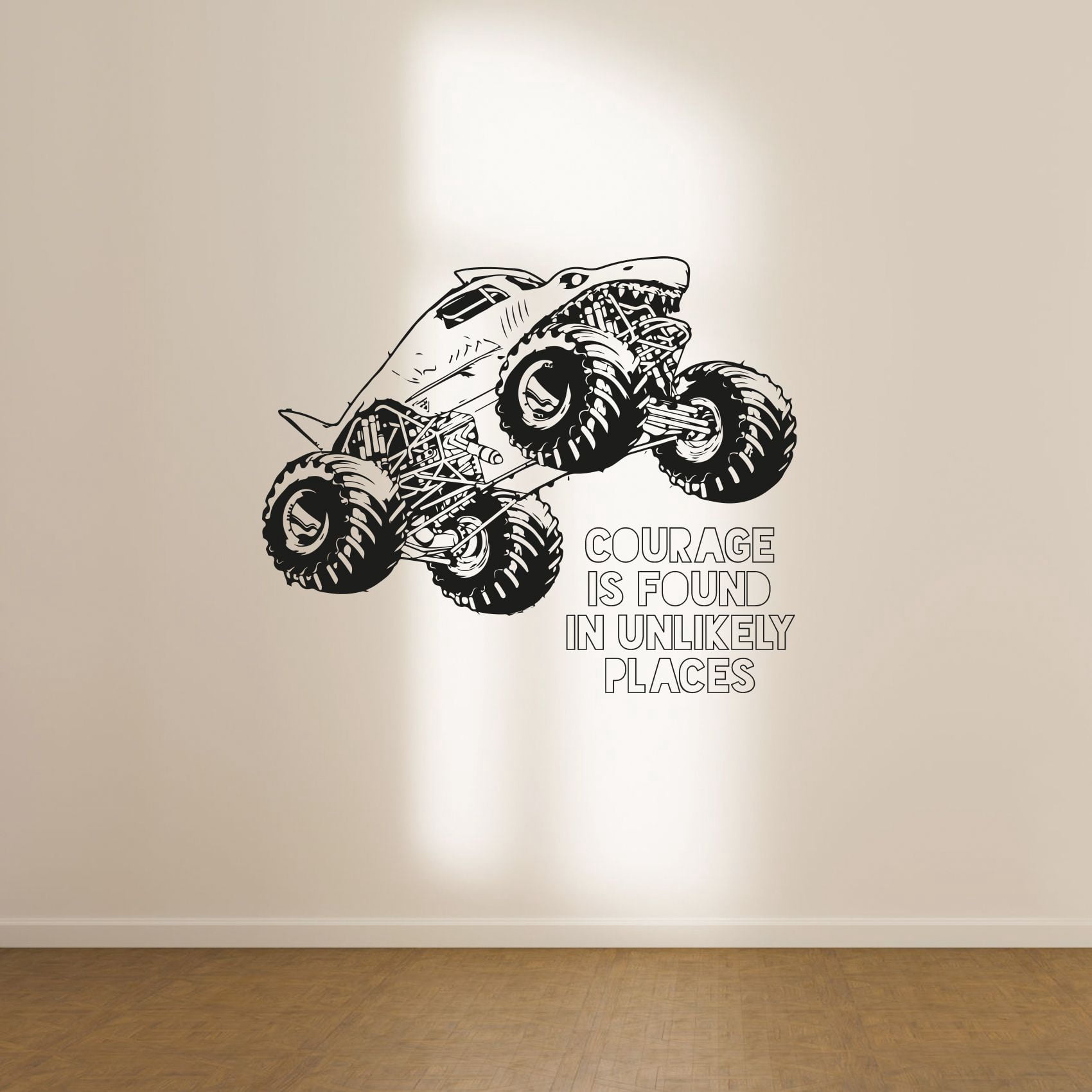 Courage is Found Quote Quotes Monster Truck Toy Car Wall Sticker Art Decal  for Girls Boys Room Bedroom Nursery Kindergarten House Fun Home Decor  Stickers Wall Art Vinyl Decoration Size (27x30 inch) -