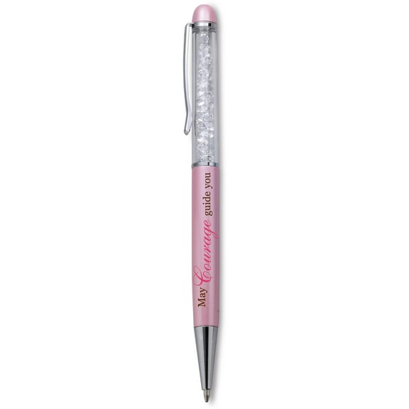 Pavilion Gift Company - Courage - Pink Pen - 5.75" w/Clear Crystal Gems