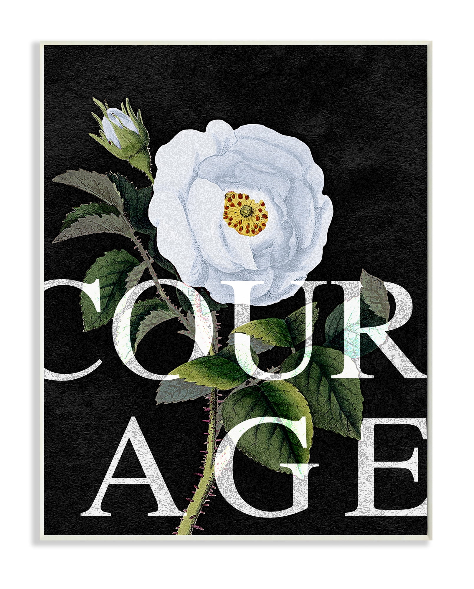 Courage Text over Vintage White Rose Floral 13 in x 19 in Framed Painting Art Print, by Stupell Home Décor