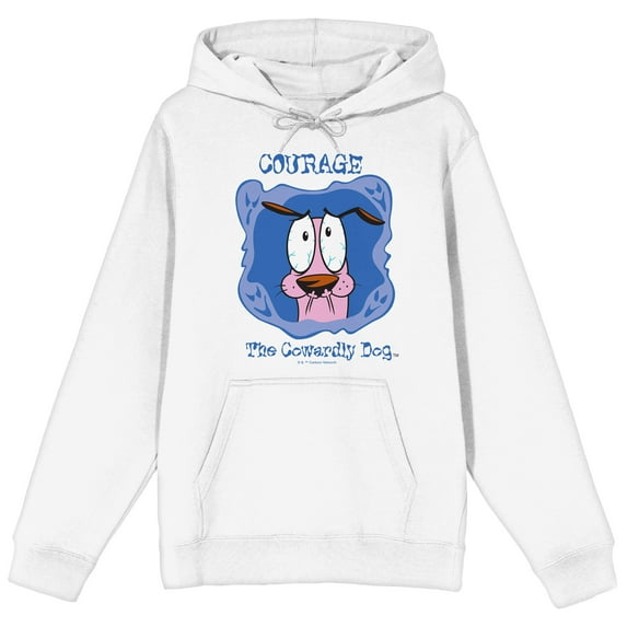 Courage The Cowardly Dog Courage In Blue Frame Long Sleeve White Adult Hooded Sweatshirt-Medium
