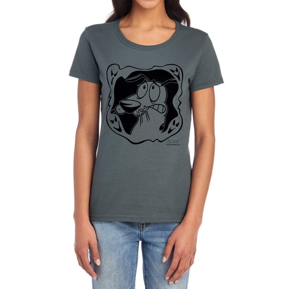 Courage The Cowardly Dog Ghost Frame Women's T Shirt, Charcoal, X-Large