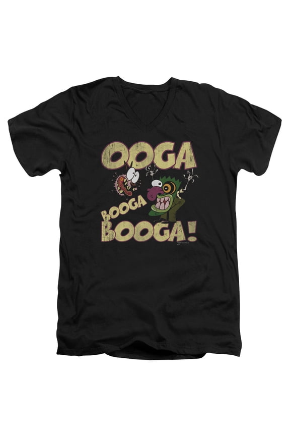 Courage The Cowardly Dog Ooga Booga Booga S/S Adult V-Neck 30/1 T-Shirt Black