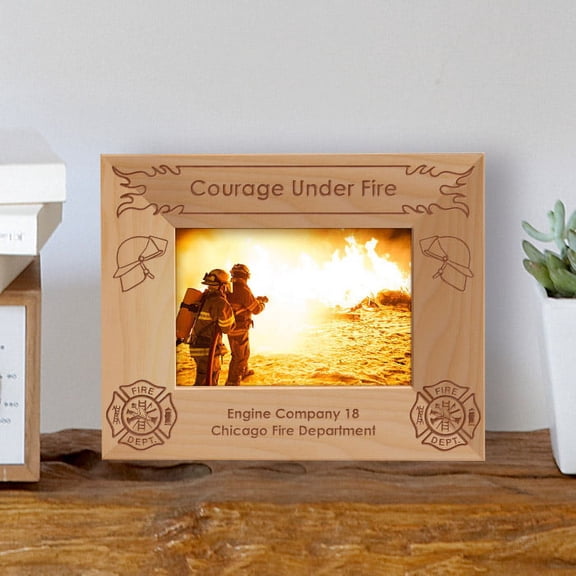 Courage Under Fire Personalized Wooden Picture Frame-5" x 3 1/2" Brown Horizontal