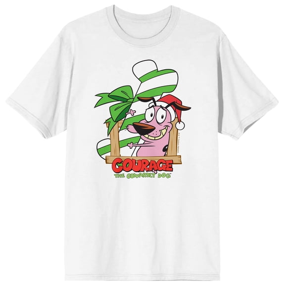Courage the Cowardly Dog Festive Christmas Adult White Short Sleeve Tee-XS