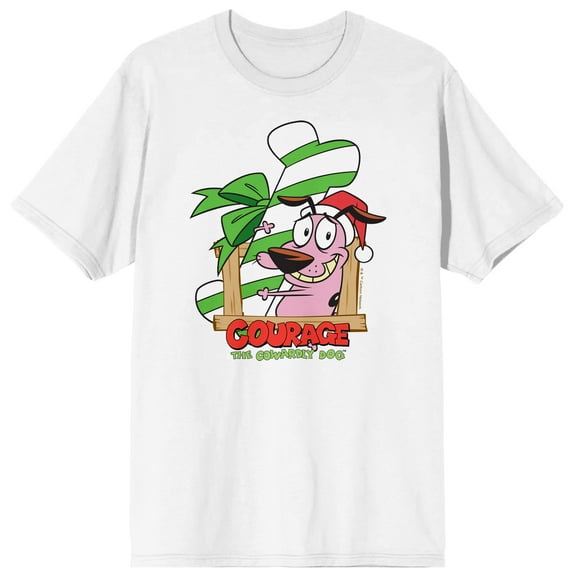 Courage the Cowardly Dog Festive Christmas Adult White Short Sleeve Tee-XXL