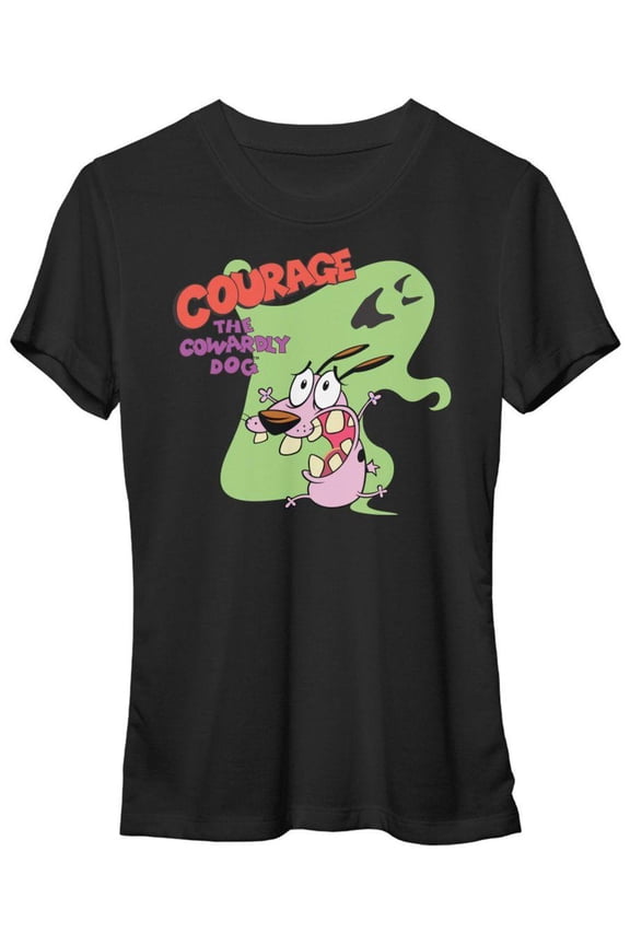 Courage the Cowardly Dog Girls Juniors T-Shirt - Green Ghost Logo Image (Large)