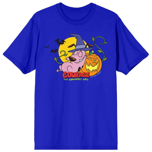 Courage the Cowardly Dog Halloween Pumpkin Adult Royal Blue Short Sleeve Tee-Medium
