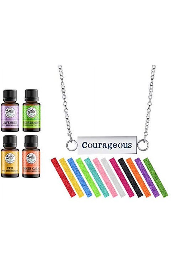 Courageous Bar Necklace w/ gift box and four oils