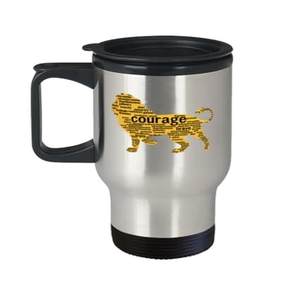 Courageous Lion Travel Mug - 14oz Motivational Gift for Daily Inspiration