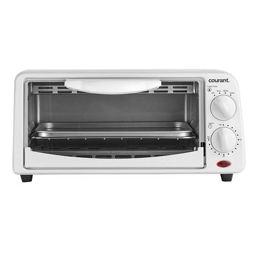 Courant 2 Slice Compact Toaster Oven with Bake Tray, Toast Rack White