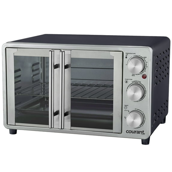Courant Countertop French Door Convection Toaster Oven & Broiler for Easy and Even Baking, Bake Broil Toast Oven, Fits 9x13’ Baking Pan, 6-Slices, 10’’ Pizza, Convection Oven w/ 3 Control Knobs