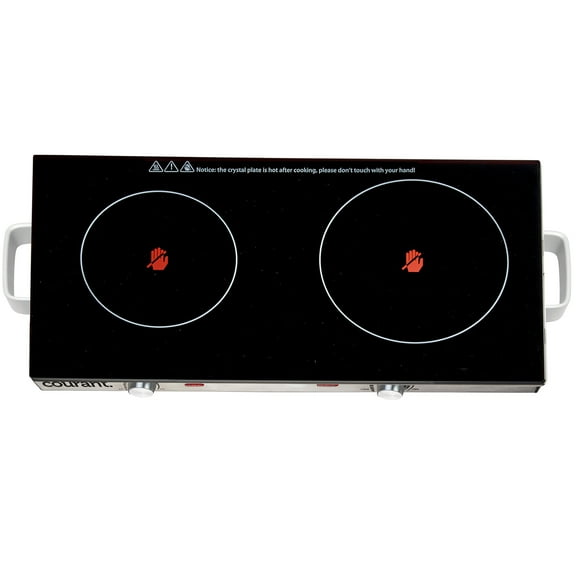 Courant Electric Double Infrared Burner, Ceramic Glass Hot Plates Cooktop, 1700W - Stainless Steel
