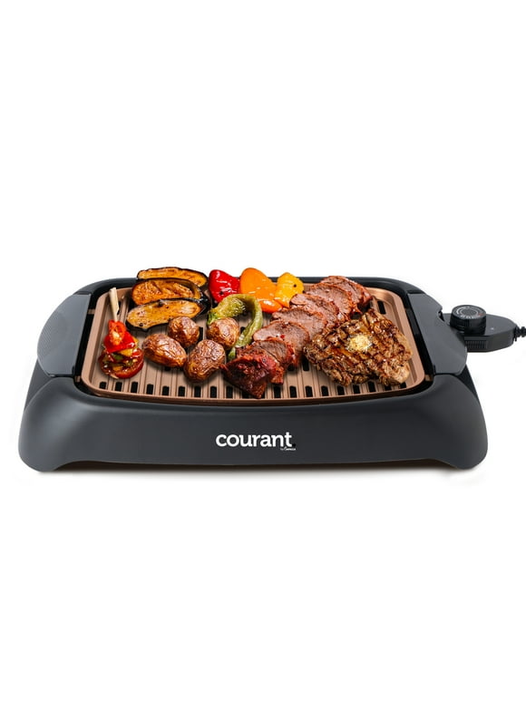 Courant Indoor Smokeless Grill, Griddle, Non-Stick Copper Coating, Adjustable Temperature Control