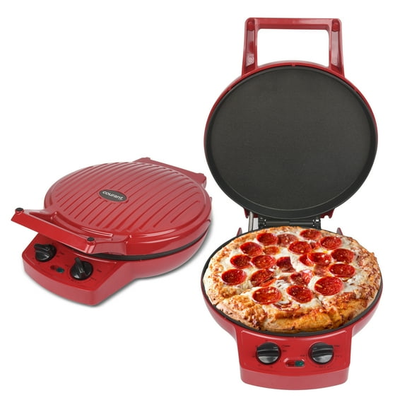 Courant Pizza Maker. 12 Inch Indoor Griddle, Adjustable Temperature and Timer, Heavy Duty, Red