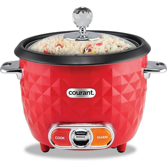 Courant Rice Cooker 10-Cup (Cooked) Steaming basket One-Touch Operation, Automatic Keep Warm Function, red