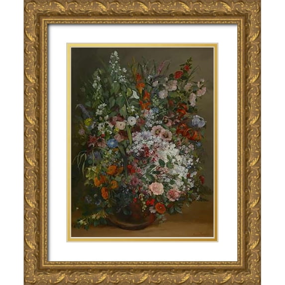 Courbet, Gustave 15x18 Gold Ornate Wood Framed with Double Matting Museum Art Print Titled - Bouquet of Flowers in a Vase