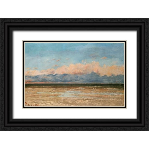 Courbet, Gustave 32x22 Black Ornate Wood Framed with Double Matting Museum Art Print Titled - The Sea at Palavas